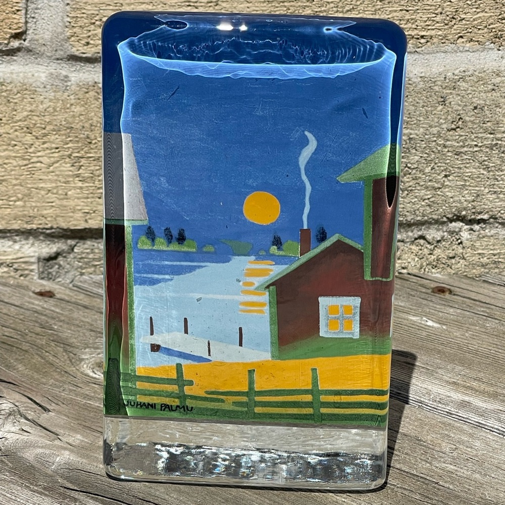 Muurla Glass Finland Juhani Palmu Thick Glass Candle Holder Tea light Postcard